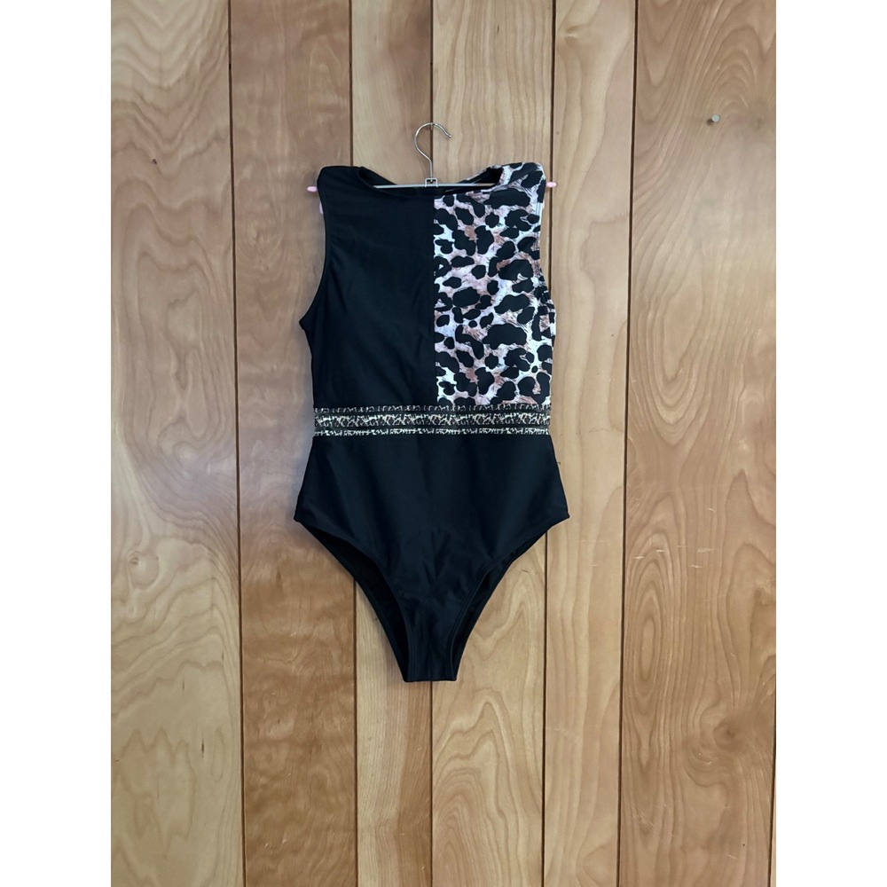 Amazon Womens Leopard Print Colorblock One Piece Swimsuit Black Small